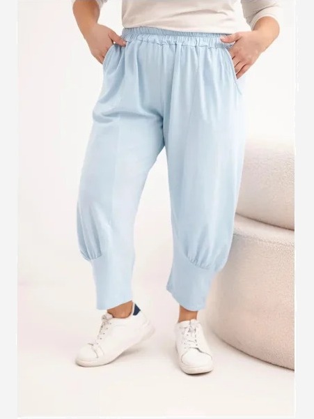 Dámske nohavice Plus Size s nízkym krokom a gumou v páse modré