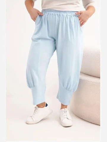 Dámske nohavice Plus Size s nízkym krokom a gumou v páse modré