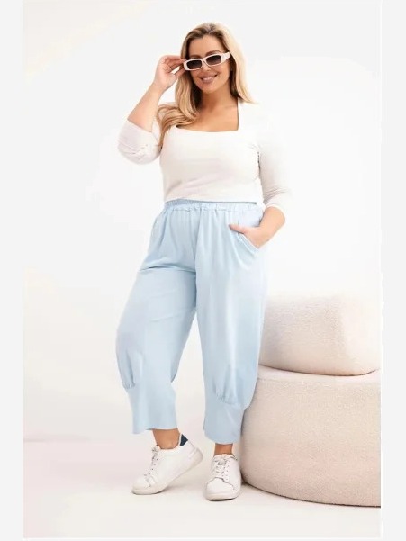Dámske nohavice Plus Size s nízkym krokom a gumou v páse modré