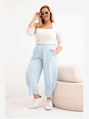 Dámske nohavice Plus Size s nízkym krokom a gumou v páse modré