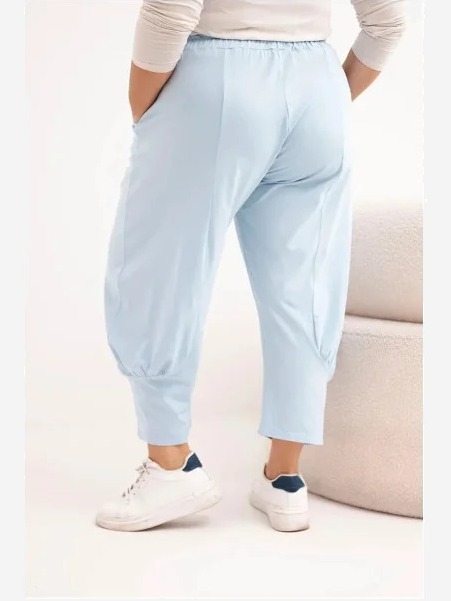 Dámske nohavice Plus Size s nízkym krokom a gumou v páse modré