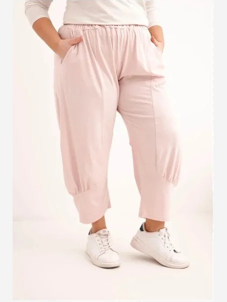 Dámske nohavice Plus Size s nízkym sedom a gumičkou v páse tmavý pudrový ruž