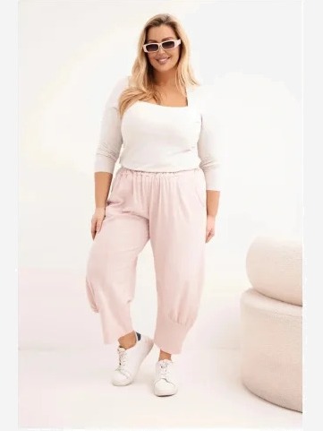 Dámske nohavice Plus Size s nízkym sedom a gumičkou v páse tmavý pudrový ruž
