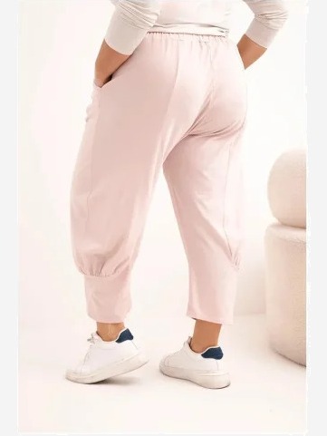 Dámske nohavice Plus Size s nízkym sedom a gumičkou v páse tmavý pudrový ruž