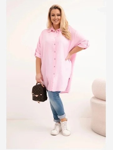 Dámska košeľa Plus Size z viskózy s dlhším zadočkom cukrová ružová