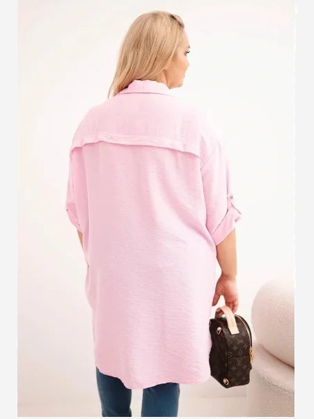 Dámska košeľa Plus Size z viskózy s dlhším zadočkom cukrová ružová