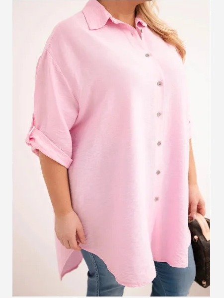 Dámska košeľa Plus Size z viskózy s dlhším zadočkom cukrová ružová