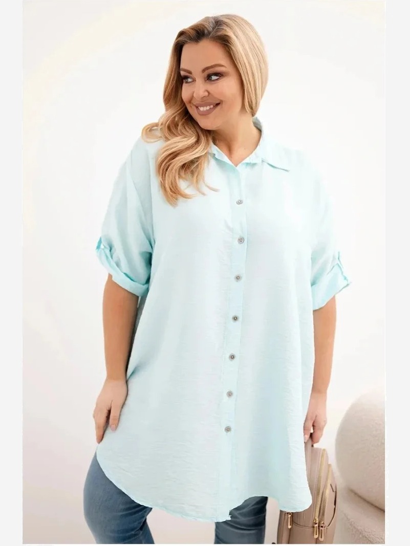 Dámska košeľa Plus Size z viskózy s dlhším zadným dielom svetlo mätová