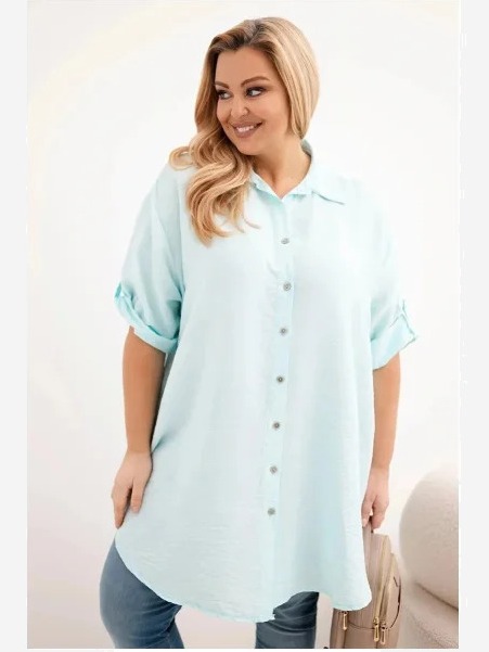 Dámska košeľa Plus Size z viskózy s dlhším zadným dielom svetlo mätová