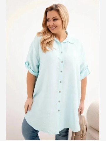 Dámska košeľa Plus Size z viskózy s dlhším zadným dielom svetlo mätová