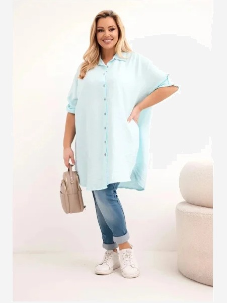 Dámska košeľa Plus Size z viskózy s dlhším zadným dielom svetlo mätová