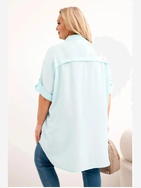 Dámska košeľa Plus Size z viskózy s dlhším zadným dielom svetlo mätová