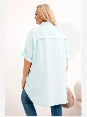 Dámska košeľa Plus Size z viskózy s dlhším zadným dielom svetlo mätová