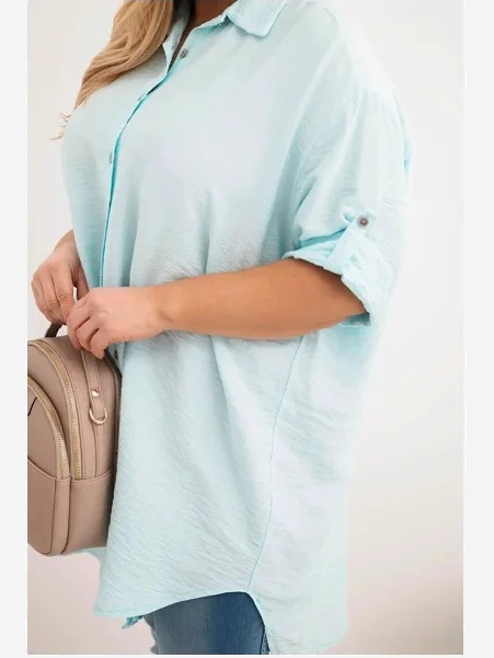 Dámska košeľa Plus Size z viskózy s dlhším zadným dielom svetlo mätová