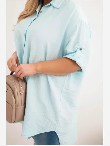 Dámska košeľa Plus Size z viskózy s dlhším zadným dielom svetlo mätová