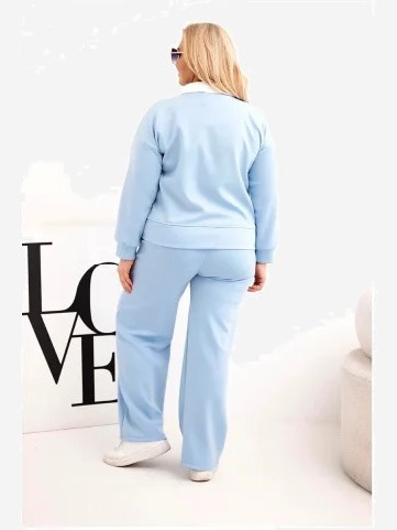 Komplet dámsky maslo Plus Size s širokými nohavicami a golierom modrý