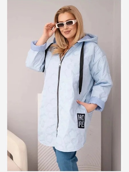 Dámska bunda Plus Size prešívaná s kapucňou a nápisom HOPE modrá