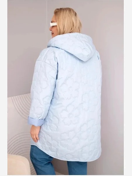 Dámska bunda Plus Size prešívaná s kapucňou a nápisom HOPE modrá