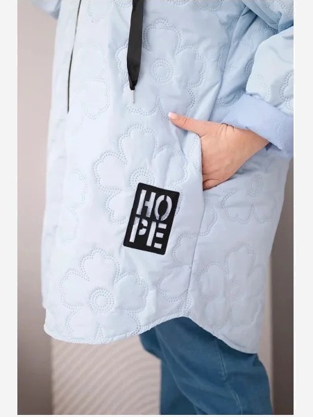 Dámska bunda Plus Size prešívaná s kapucňou a nápisom HOPE modrá