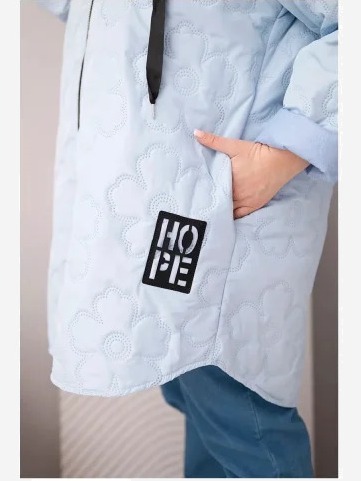 Dámska bunda Plus Size prešívaná s kapucňou a nápisom HOPE modrá