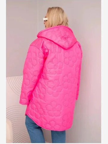 Dámska bunda Plus Size prešívaná s kapucňou a nápisom HOPE neonová ružová