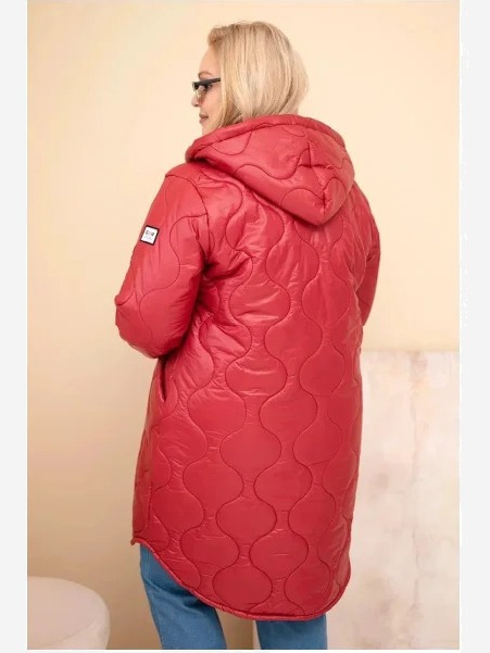 Dámska zimná prešívaná bunda Plus Size s kapucňou bordová