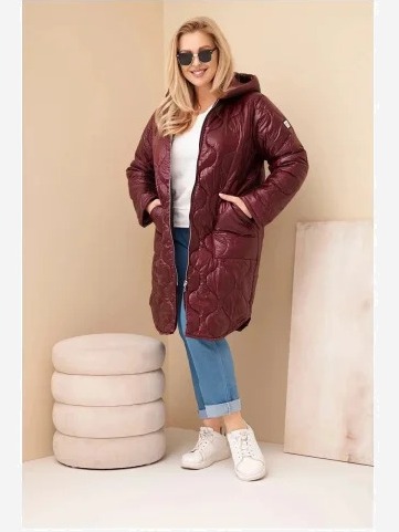 Dámska zimná prešívaná bunda Plus Size s kapucňou slivková