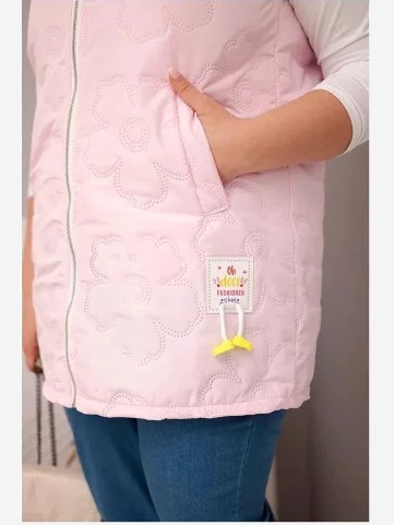 Dámska vesta Plus Size s kapucňou a prešívaním v kvetoch cukrová ružová