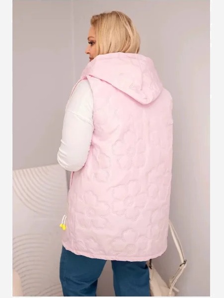 Dámska vesta Plus Size s kapucňou a prešívaním v kvetoch cukrová ružová