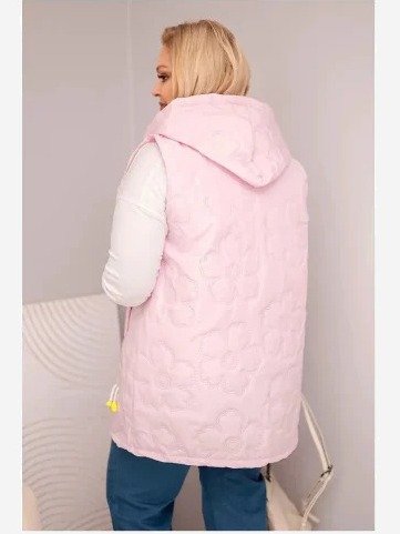 Dámska vesta Plus Size s kapucňou a prešívaním v kvetoch cukrová ružová