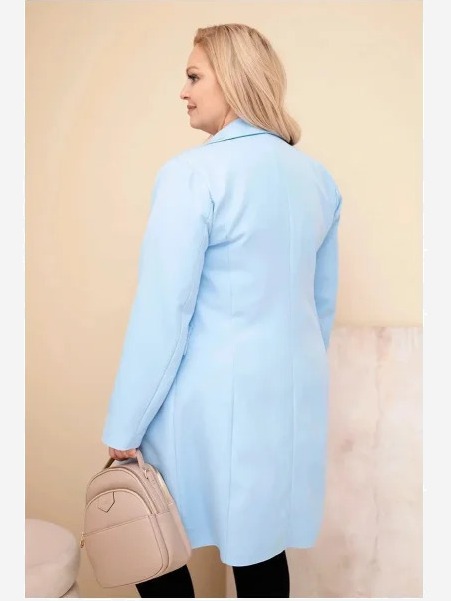 Dámsky kabát Plus Size dlhý s golierom a vreckami modrý