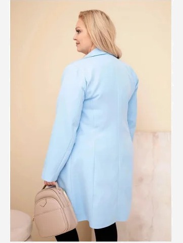 Dámsky kabát Plus Size dlhý s golierom a vreckami modrý