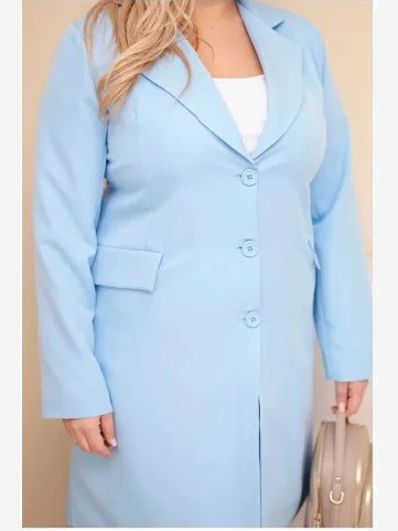 Dámsky kabát Plus Size dlhý s golierom a vreckami modrý