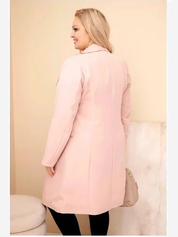 Dámsky kabát Plus Size dlhý s golierom a vreckami tmavý pudrový ruž