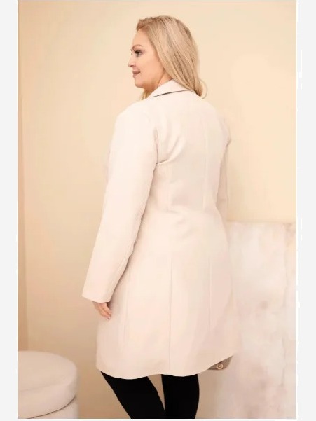 Dámsky kabát Plus Size dlhý s golierom a vreckami béžový