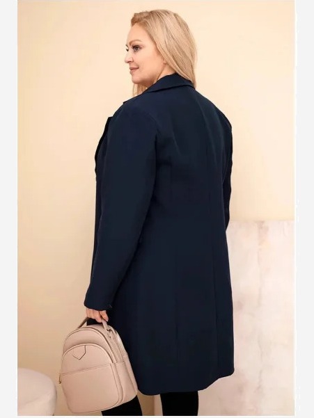 Dámsky kabát Plus Size dlhý s golierom a vreckami granátový