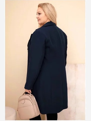 Dámsky kabát Plus Size dlhý s golierom a vreckami granátový