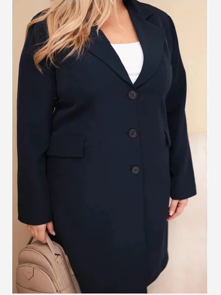 Dámsky kabát Plus Size dlhý s golierom a vreckami granátový