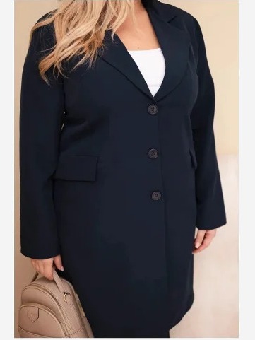 Dámsky kabát Plus Size dlhý s golierom a vreckami granátový