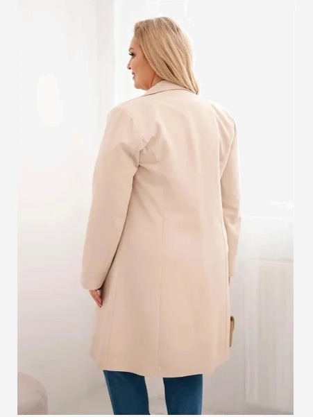 Dámsky kabát Plus Size dvojradový s golierom béžový