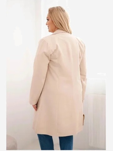 Dámsky kabát Plus Size dvojradový s golierom béžový