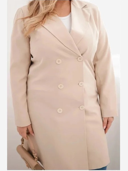 Dámsky kabát Plus Size dvojradový s golierom béžový