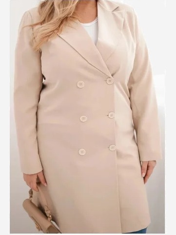 Dámsky kabát Plus Size dvojradový s golierom béžový