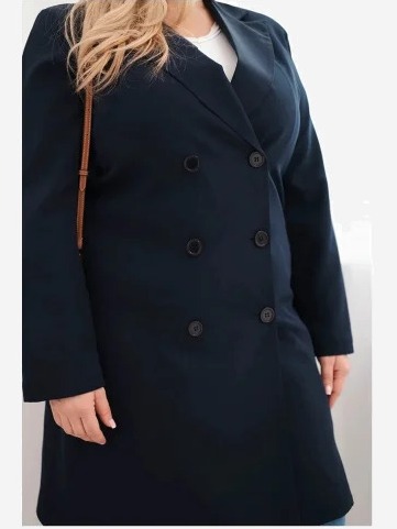 Dámsky kabát Plus Size dvojradový s golierom modrý