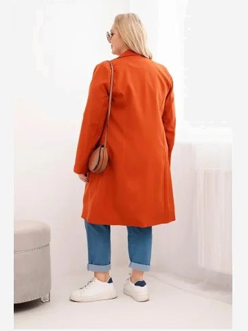 Dámsky kabát Plus Size dvojradový s golierom hnedý