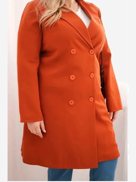 Dámsky kabát Plus Size dvojradový s golierom hnedý