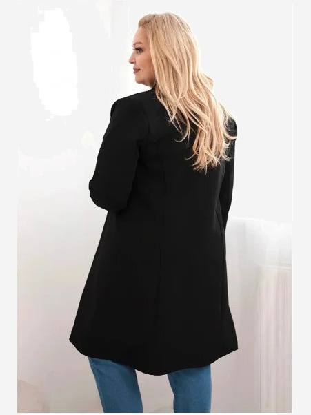 Dámsky kabát Plus Size dvojradový s golierom čierny