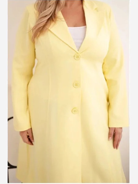 Klasický dámsky kabát Plus Size s gombíkmi a golierom žltý