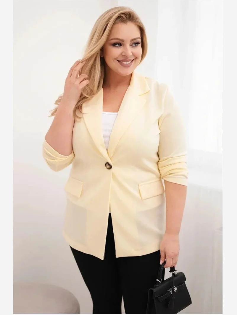 Dámska blúzka z viskózy Plus Size s dlhým rukávom a golierom citrónová