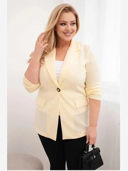 Dámska blúzka z viskózy Plus Size s dlhým rukávom a golierom citrónová